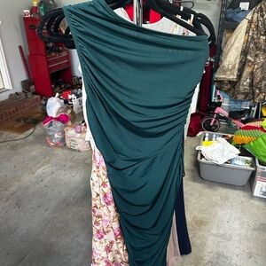 PrettyLittleThing Green Asymmetrical Ruched Bodycon Dress